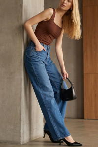 Basic biflex tank top with a square neckline, chocolate color Шоколад