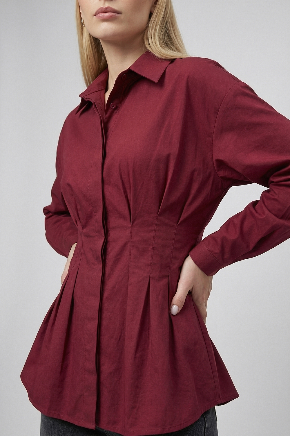 Women's Semi-Fitted Cotton Burgundy Office Blouse Burgundy