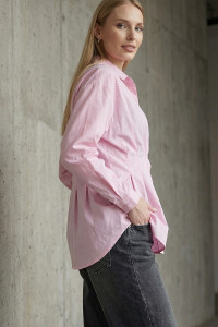 Pink semi-fitted long-sleeve office blouse Розовый