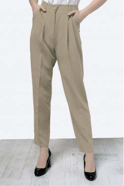 Women's high-waisted Cream office trousers made of suiting fabric