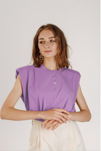 Purple straight-cut cotton tank top with shoulder pads Лиловый