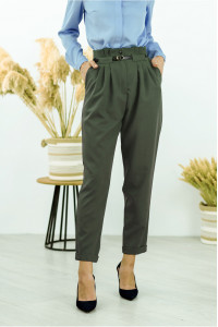 Брюки женские офисные с высокой посадкой, цвет Оливковый Оливковый