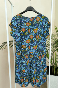 Blue summer staple-fabric sundress with a loose fit and ruffles Голубой