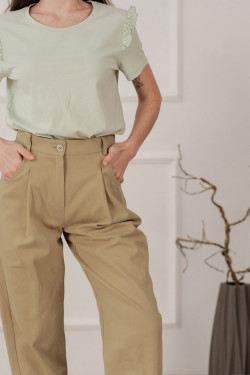 Women's cream-colored 100% cotton high-waisted banana jeans . Cream.