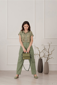 Women's high-waisted Olive cotton banana jeans Оливковый