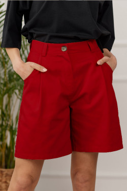 Lange rode dameshorts van katoen met hoge taille . Rood.