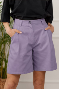 Women's high-waisted lilac cotton long shorts Purple Лиловый