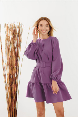 Платье миди свободного кроя с объемным рукавом лиловое Лиловый