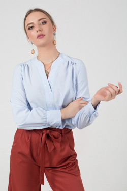 Blue office blouse made of soft fabric with a V Blue