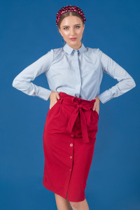 Women's office blouse, grey-blue, made of soft fabric. Gray-blue. Серо-голубой