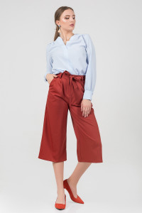 Brick-colored culottes made of suiting fabric with a mid-rise waist Кирпич