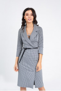 A-line Business dress with a collar in a paw print лапка