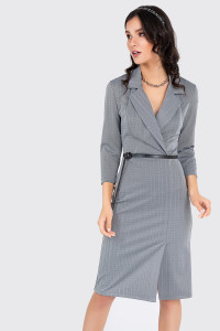 A-line Business dress with a Christmas tree print and a turn-down collar Елочка