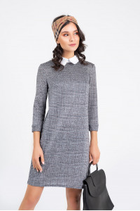 Business , straight-cut knitted dress with a plaid print., in Cell Клетка