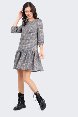 Сіра сукня Повсякденний стилю, коротка, з рюшами . Сірий колір.