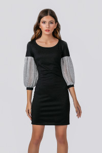 Black Evening dress with silver and puff sleeves Black and silver Черный-серебро