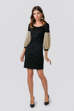 Robe midi moulante de Soirée à manches Noir et or et or.