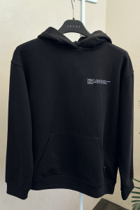 Black hooded sweatshirt with a print made of three-thread fleece Черный