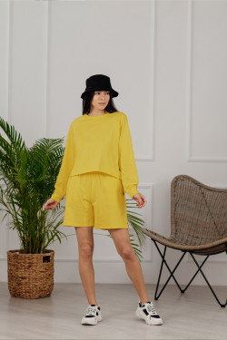 Yellow cotton tracksuit with long shorts