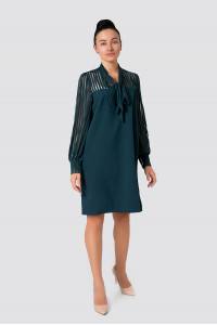 Everyday midi dress with a bow at the neck Dark green Темно-зеленый