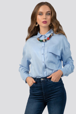 Blue basic long-sleeved office blouse made of Blue fabric
