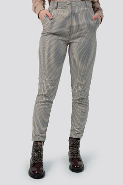 Beżowe spodnie chino z wysokim stanem, z bawełny i wiskozy. Kolor Beżowy.