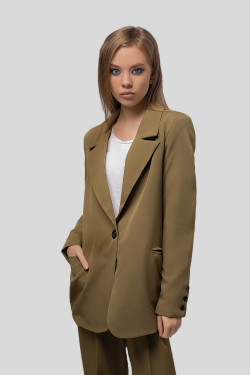 Straight single-breasted khaki suit jacket