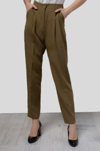 Women's high-waisted khaki office trousers Хаки