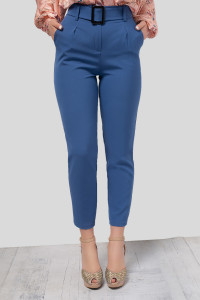 Women's high-waisted office trousers in denim-colored suiting fabric Деним