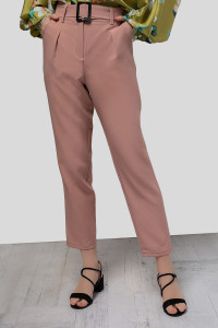 Women's office trousers made of suiting fabric with a belt, powder color Пудра