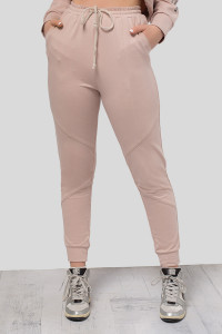 Beige two-thread knit sweatpants with cuffs Бежевый