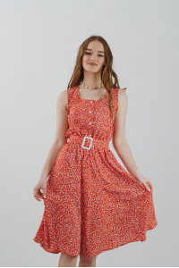 Апельсиновое платье-сарафан миди из креп-шелка без рукавов апельсин