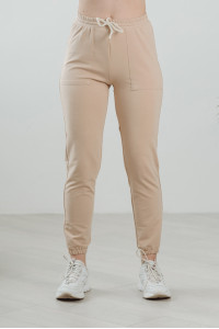 Бежевые спортивные штаны из двухнитки с высокой посадкой Бежевый Бежевый