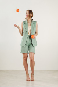Mint -colored cotton vest with lapels Мята