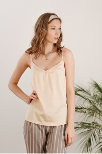 Top Romantico in seta color champagne con scollo a V. Шампань