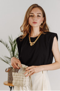 Black cotton straight Black tank top with shoulder pads Черный