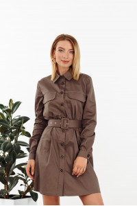 Коттоновое платье-рубашка миди в цвете мокко с поясом Мокко