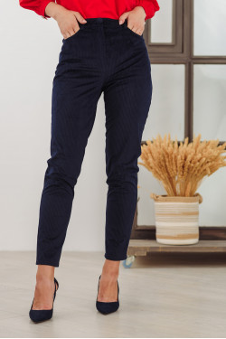Dark blue straight-leg corduroy trousers with a medium waist . Dark blue.