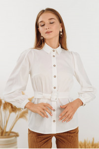 Women's White cotton blouse with voluminous sleeves for the office Белый