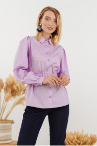 Lavender cotton office blouse with voluminous sleeves Лаванда