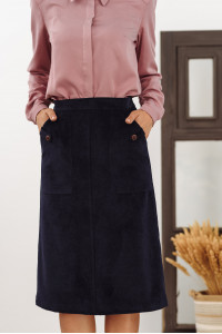 Granatowa sztruksowa spódnica midi z naszywanymi kieszeniami. Niebieski. Синий