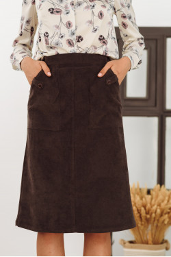 Getailleerde corduroy midi-rok in chocoladekleur.