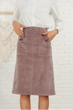 Вельветова спідниця міді з накладними кишенями фрезового кольору . Фрезовий