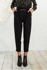 Women's Black high-waisted office trousers made of suiting fabric Черный