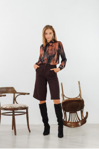 Черная шелковая блузка с воротником-стойкой для офиса Черный Черный