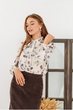 Шелковая блузка для офиса с длинным рукавом молочного цвета Молочный