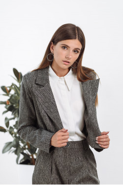 Серый женский пиджак для офиса из итальянской костюмной ткани