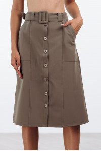 Бежевая юбка миди А-силуэта из тиара с поясом Бежевый Бежевый