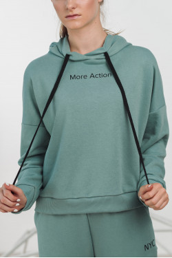 Свитшот оверсайз с капюшоном из трехнитки в цвете тиффани