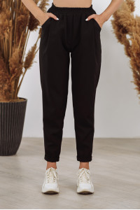 Черные брюки из костюмки с высокой посадкой и манжетами Черный Черный